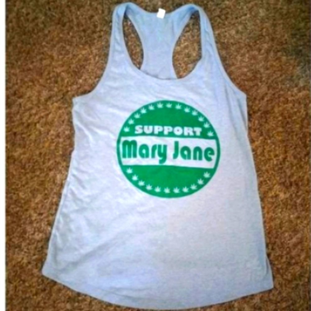 Support Mary Jane racerback grey cotton tank top 420 shirt size XL